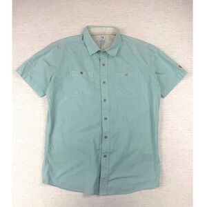 Kuhl Mens Medium Short Sleeve Button Down Shirt Seafoam Green Crosshatch Texture